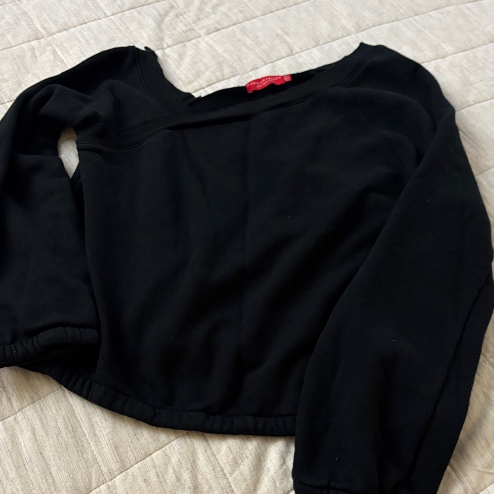 Anthropologie Black Off-Shoulder Sweatshirt
